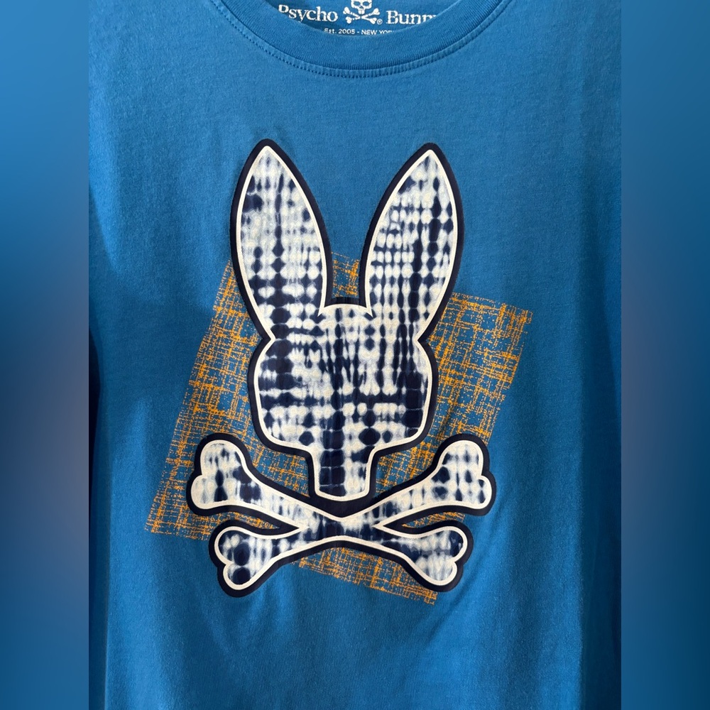 Psycho Bunny Emmet Graphic Long Sleeve Tee Blue Pima Cotton Logo Men’s Size 3 XS - Picture 2 of 7